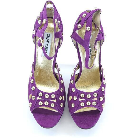 Vtg Steve Madden Platform 7 High Heel Stilleto Suede Studded Goth Cocktail READ - Picture 2 of 8